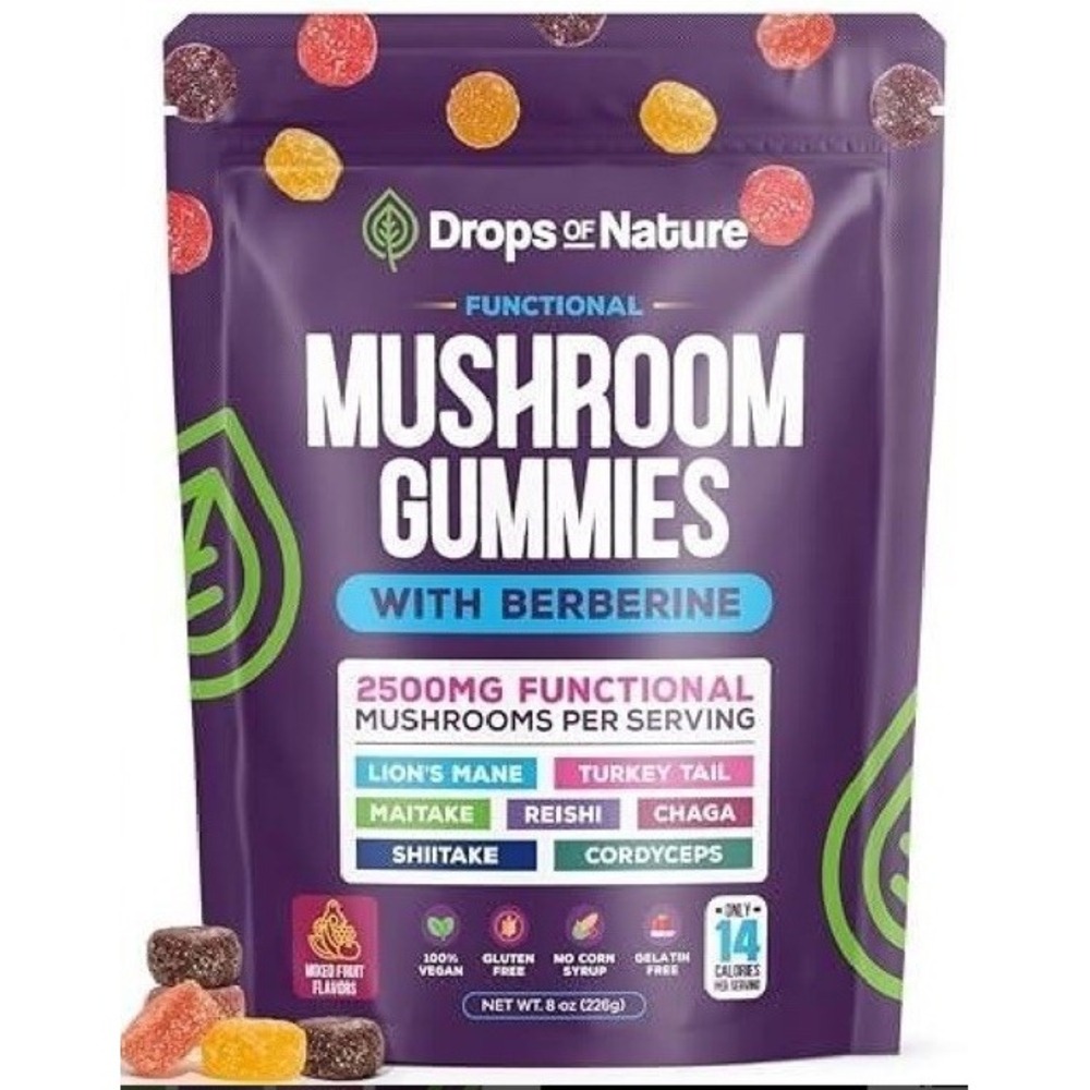 Drops of Nature Functional Mushroom Gummies w/ Berberine 2500mg Mixed Fruit NEW